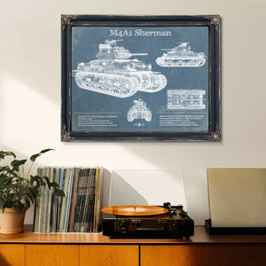 M4A1 Sherman Tank Vintage Blueprint Print