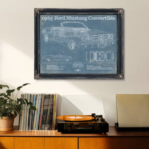 1965 Mustang Convertible Blueprint Vintage Auto Print