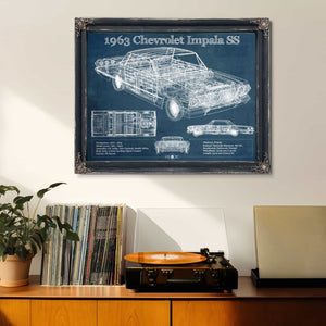 1963 Chevrolet Impala SS Hardtop Sport Coupe Blueprint Vintage Auto Print
