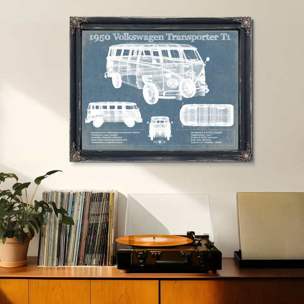 1950 Volkswagen Transporter T1 Vintage Blueprint Auto Print