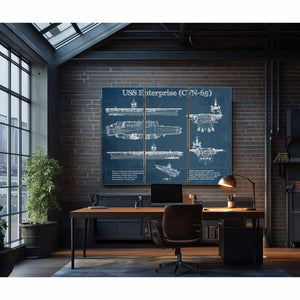USS Enterprise (CVN-65) Aircraft Carrier Blueprint Original Military Wall Art - Customizable