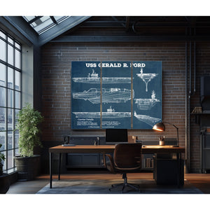 USS Gerald R. Ford (CVN-78) Aircraft Carrier Blueprint Original Military Wall Art - Customizable