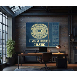 Orlando Magic Amway Center Vintage Basketball Blueprint NBA Print