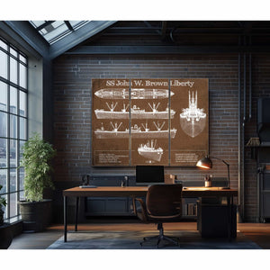 SS John W. Brown Liberty ship Blueprint Original Military Wall Art - Customizable