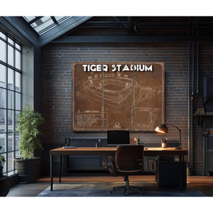 Tiger Stadium Art - LSU Tigers Vintage Stadium - Blueprint Art Print