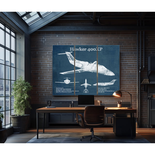 Hawker 400XP Vintage Blueprint Airplane Print