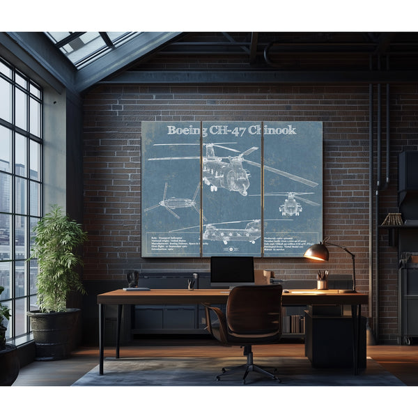 Boeing CH-47 Chinook Helicopter Vintage Aviation Blueprint Military Print - Custom Pilot Name Can Be Added