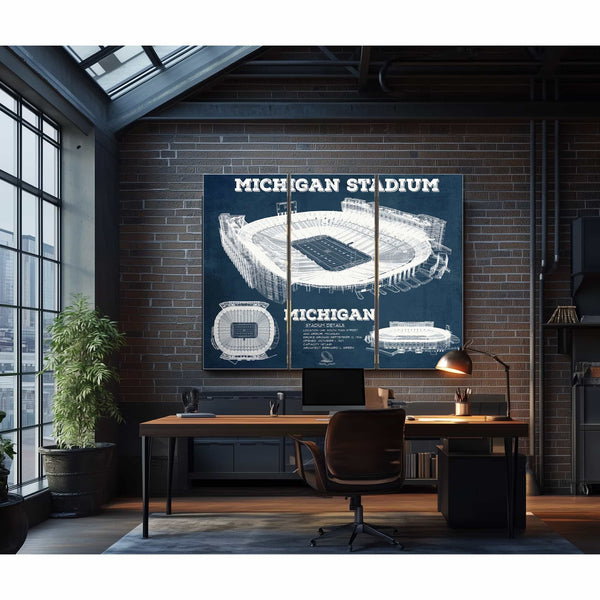 Michigan Wolverines Art - Michigan Stadium Vintage Stadium Blueprint Art Print