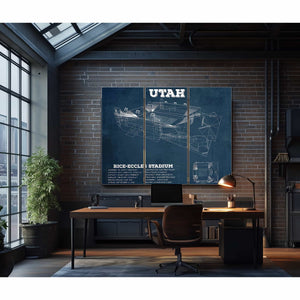 Utah Utes Wall Art - Vintage Rice–Eccles StadiumBlueprint Art Print