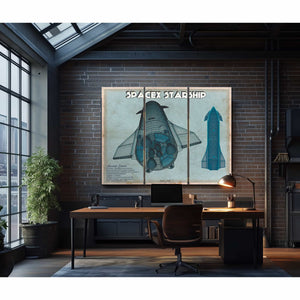 SpaceX Starship Blue Vintage Space Exploration Print