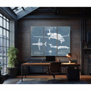 Learjet 75 Vintage Blueprint Airplane Print