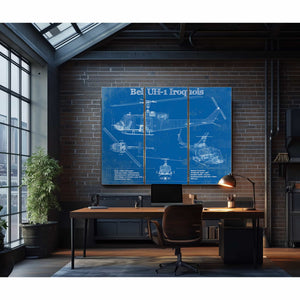 Bell UH-1 Iroquois (Huey) Vintage Blueprint Helicopter Print