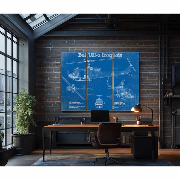 Bell UH-1 Iroquois (Huey) Vintage Blueprint Helicopter Print
