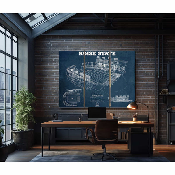 Boise State Broncos Art - Vintage Boise State Stadium Blueprint Art Print
