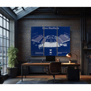 Rice Owls Wall Art - Vintage Rice Stadium Blueprint Art Print
