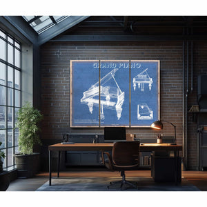 Grand Piano Musical Instrument Original Blueprint Art