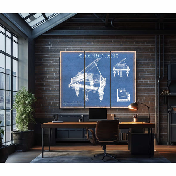 Grand Piano Musical Instrument Original Blueprint Art