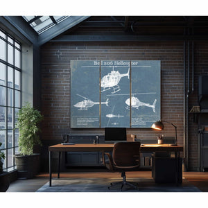 Bell 206 JetRanger/LongRanger Vintage Blueprint Helicopter Print