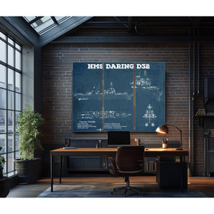 HMS Daring (D32) Blueprint Original Military Wall Art - Customizable