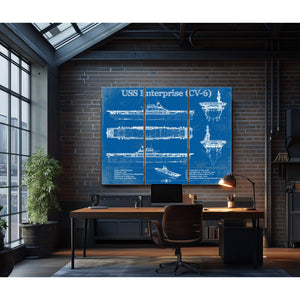 USS Enterprise (CV-6) Aircraft Carrier Blueprint Original Military Wall Art - Customizable