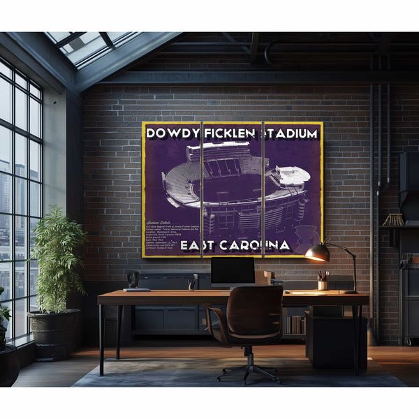 East Carolina Pirates - Dowdy–Ficklen Stadium Vintage Blueprint Wall Art