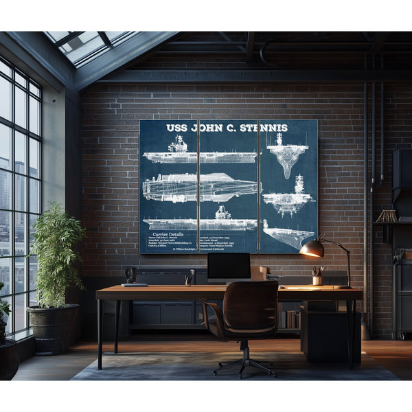 USS John C Stennis (CVN-74) Aircraft Carrier Blueprint Original Military Wall Art - Customizable