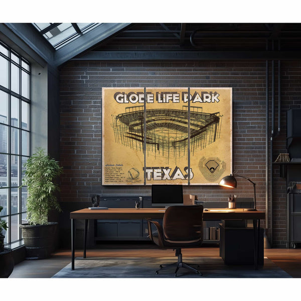 Texas Rangers - Globe Life Park Vintage Stadium Baseball Print