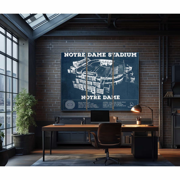 Notre Dame Stadium Vintage Art Blueprint