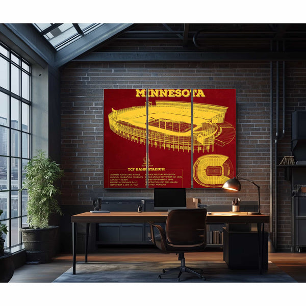 Minnesota Gophers - Vintage TCF Bank Stadium  Blueprint Art Print