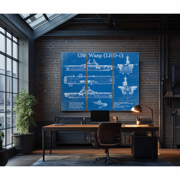 USS Wasp (LHD-1) Aircraft Carrier Blueprint Original Military Wall Art - Customizable