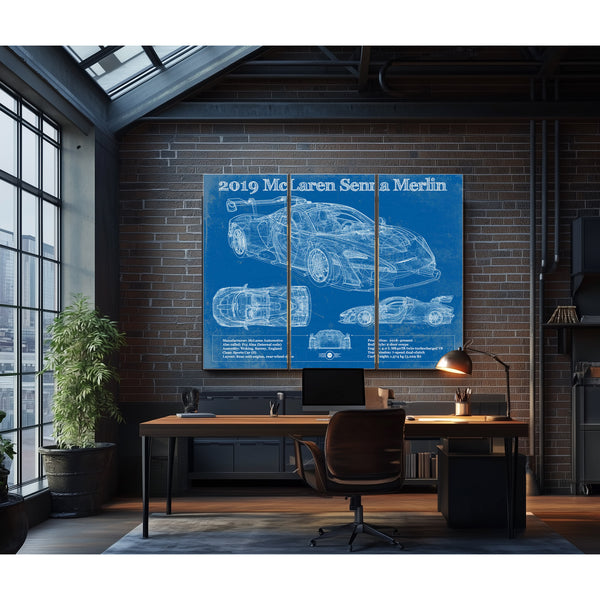 2019 Mclaren Senna Merlin Vintage Blueprint Auto Print