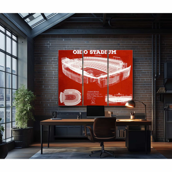 Ohio State Buckeyes Art - Ohio Stadium Vintage Stadium Blueprint Art Team Print