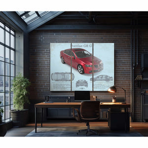 Pontiac G8 Gt Sport Red Metallic Blueprint Vintage Auto Print