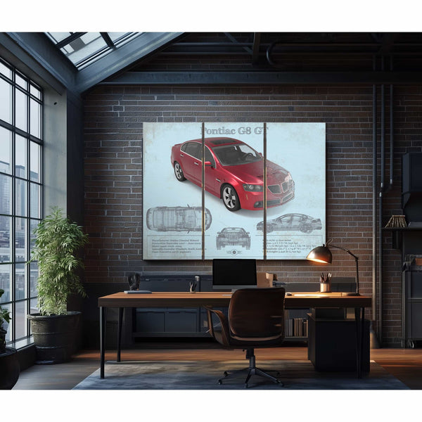 Pontiac G8 Gt Sport Red Metallic Blueprint Vintage Auto Print
