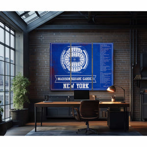 New York Rangers Team Colors - Madison Square Garden Vintage Hockey Blueprint NHL Print