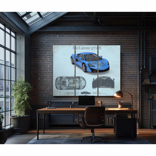 McLaren 570S Blueprint Vintage Auto Print