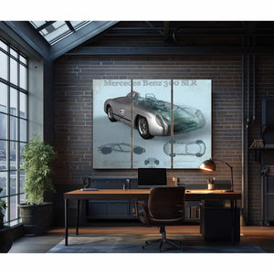 Mercedes Benz 300 SLR Vintage Blueprint Auto Print