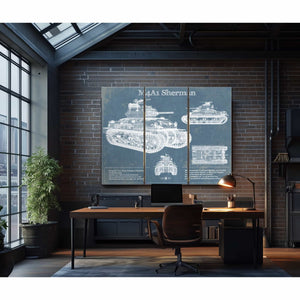 M4A1 Sherman Tank Vintage Blueprint Print