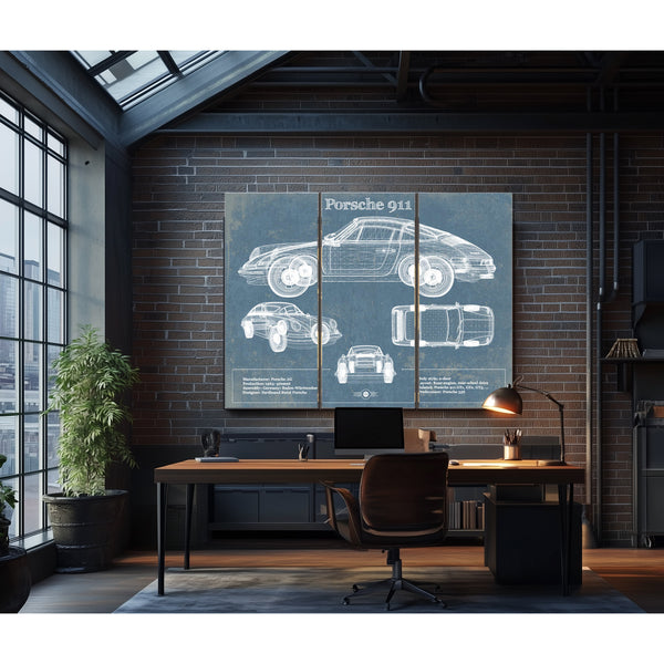 Porsche 911 Vintage Blueprint Auto Print