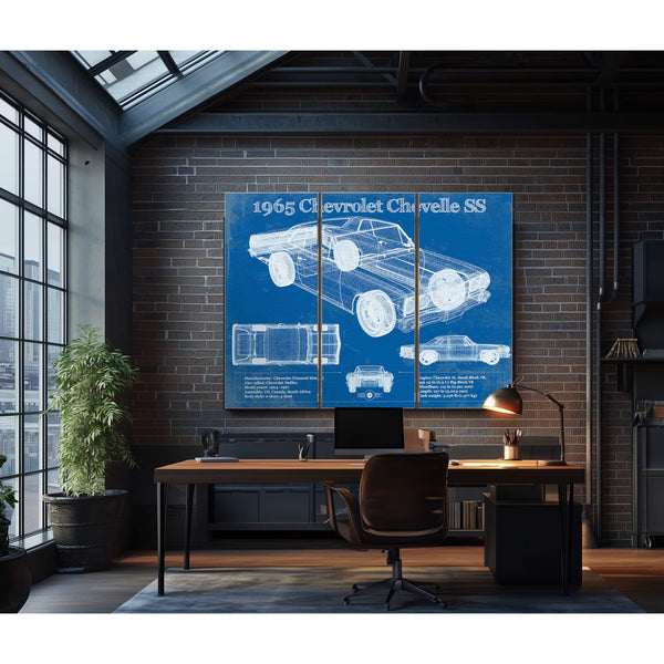 1965 Chevrolet Chevelle Malibu SS Vintage Blueprint Auto Print