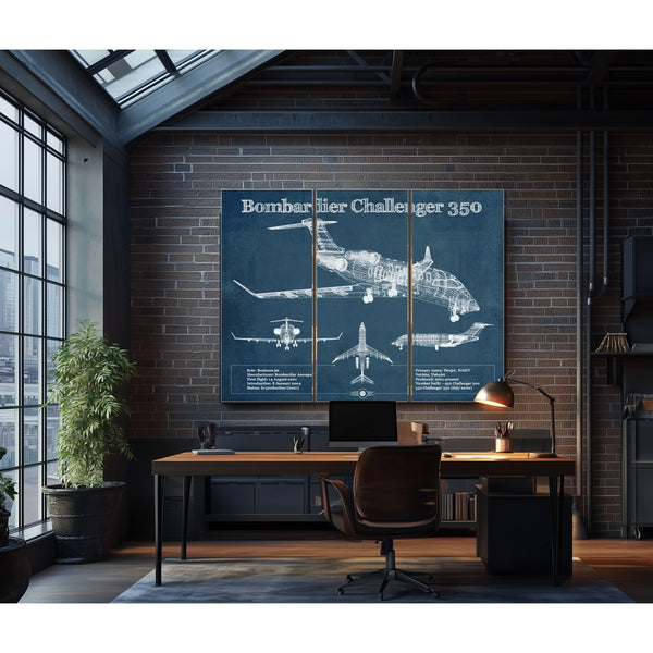 Bombardier Challenger 350 Vintage Aviation Blueprint Print - Custom Pilot Name can be Added