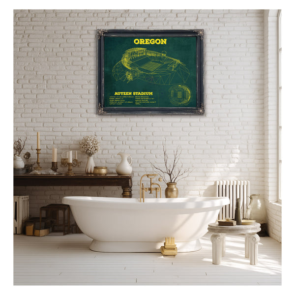 Vintage Autzen Stadium Blueprint - Oregon Ducks Football Print