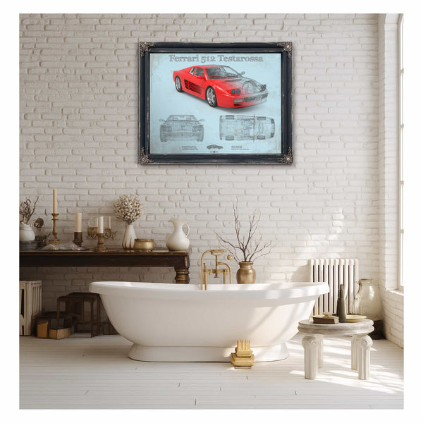 Ferrari 512 Testarossa Blueprint Vintage Auto Print