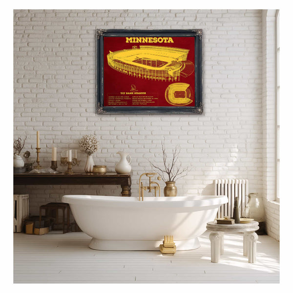 Minnesota Gophers - Vintage TCF Bank Stadium  Blueprint Art Print