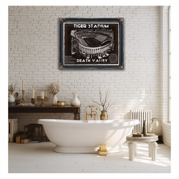 Tiger Stadium Art - LSU Tigers Vintage Stadium & Blueprint Art Print