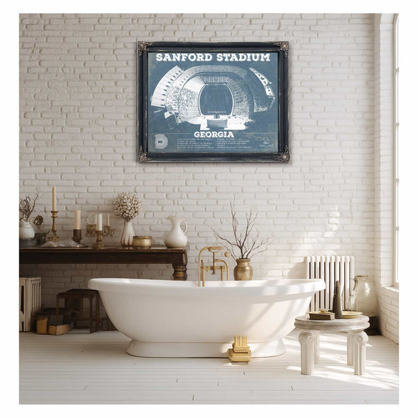 Georgia Bulldogs Football Team Colors - Sanford Stadium Vintage Football Blueprint Art Print