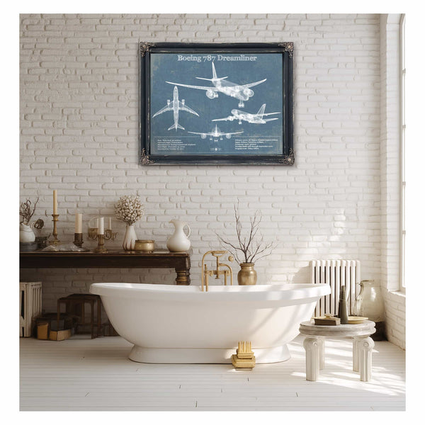 Boeing 787 Dreamliner Vintage Aviation Blueprint Print - Custom Pilot Name Can Be Added