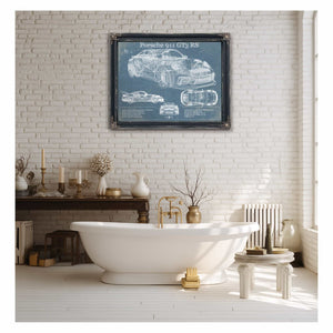 Porsche 911 GT3 RS Vintage Blueprint Auto Print
