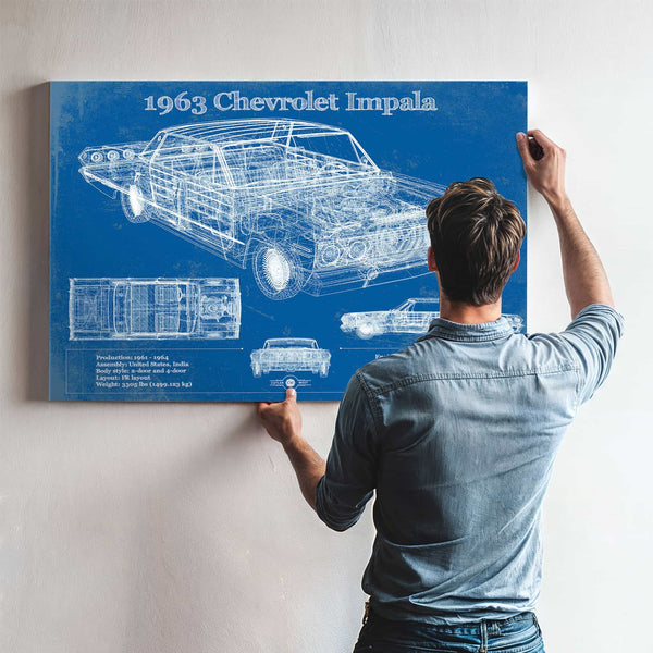 1963 Chevrolet Impala Blueprint Vintage Auto Print