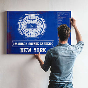 New York Rangers Team Colors - Madison Square Garden Vintage Hockey Blueprint NHL Print